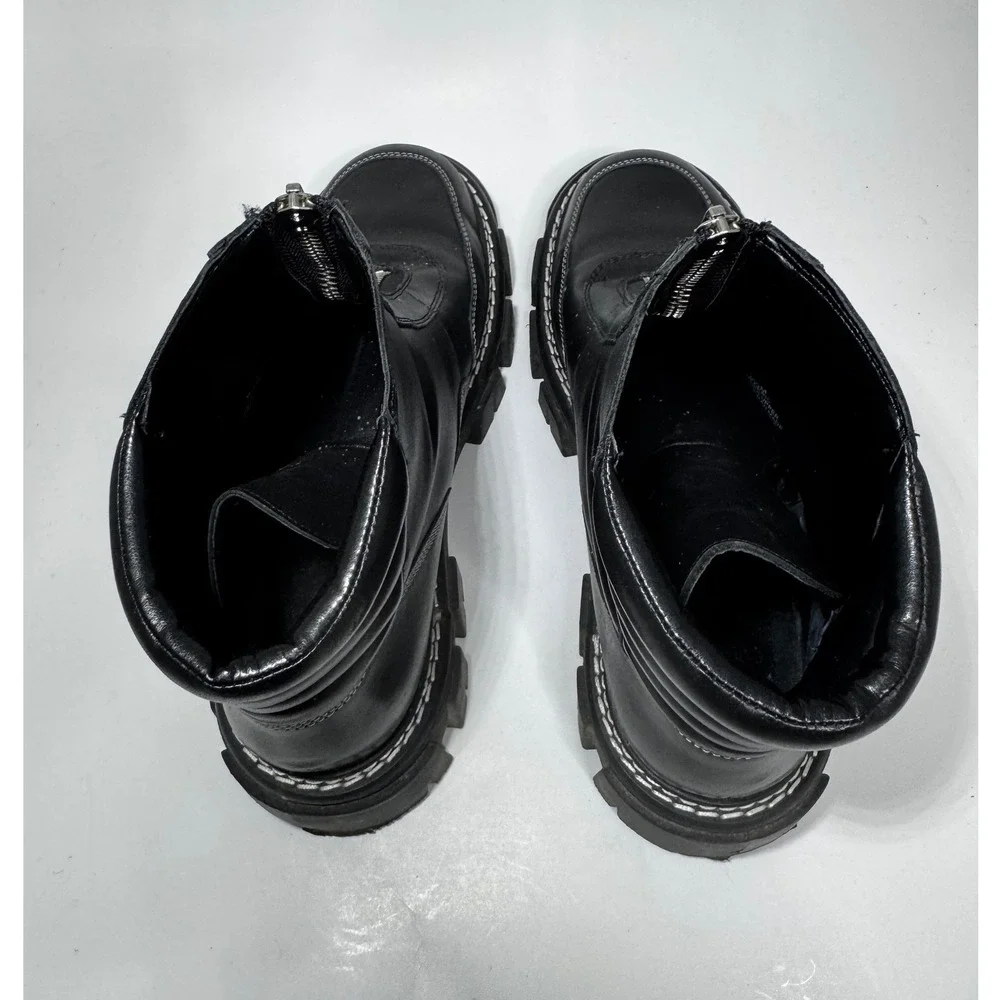 Marc Fisher LTD Mens Black Leather Front Zip Lug Sole Combat Boots Size 9.5M‎